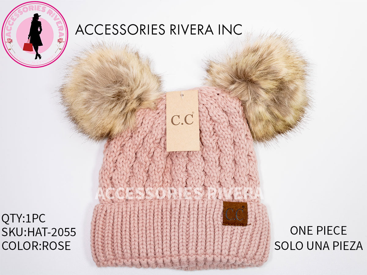 BEANIE C.C ROSE DOUBLE POM-POM