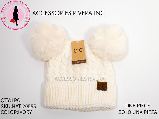 BEANIE C.C IVORY DOUBLE POM-POM